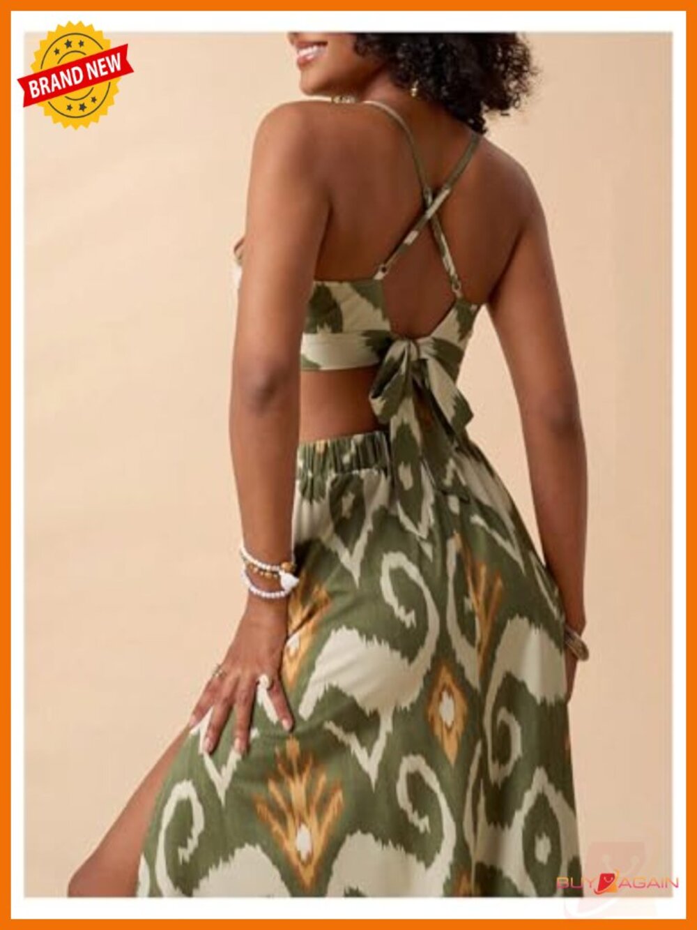 Women's 2 Piece Skirt Set - Summer Vacation Outfit Crop Top and Maxi Skirt - Picture 3 of 4